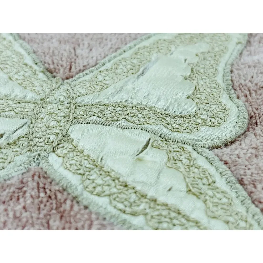 Vintage Avanti Pink Towel Set 4 Butterfly Satin Cream Ivory USA Body Bath Hand